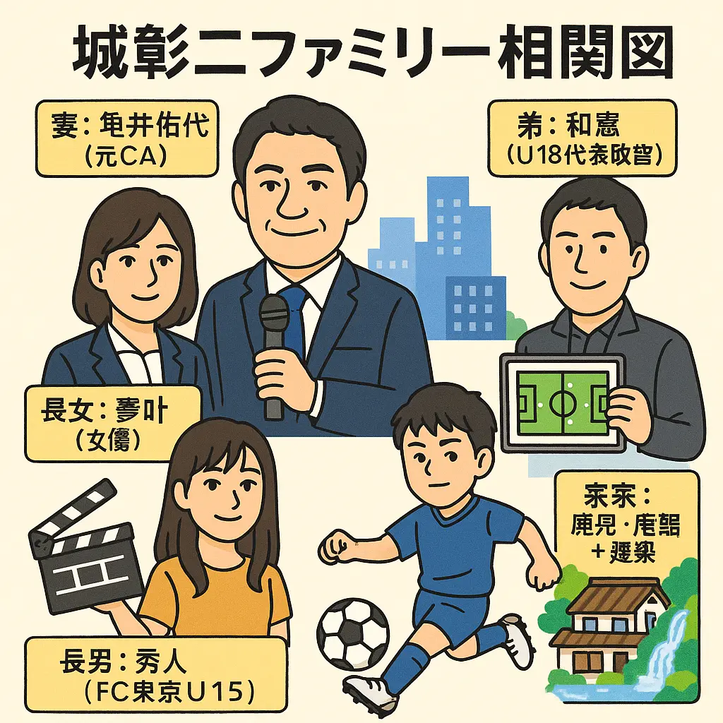 城彰二の嫁や実家？ 息子サッカー？娘？家族？自宅？兄弟